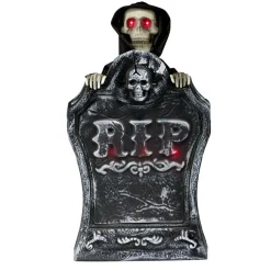 Décoration Halloween pierre tombale squelette son et lumière plastique noir H39cm < Gifi