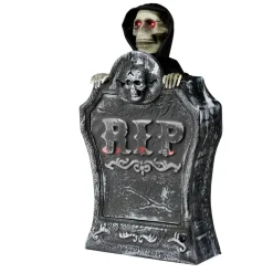Décoration Halloween pierre tombale squelette son et lumière plastique noir H39cm < Gifi