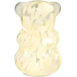 Décoration lumineuse à poser ourson en verre transparent et blanc H17,5cm