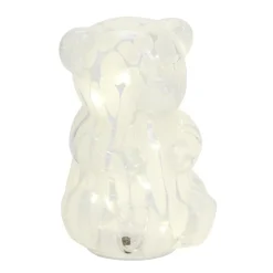 Décoration lumineuse à poser ourson en verre transparent et blanc H17,5cm