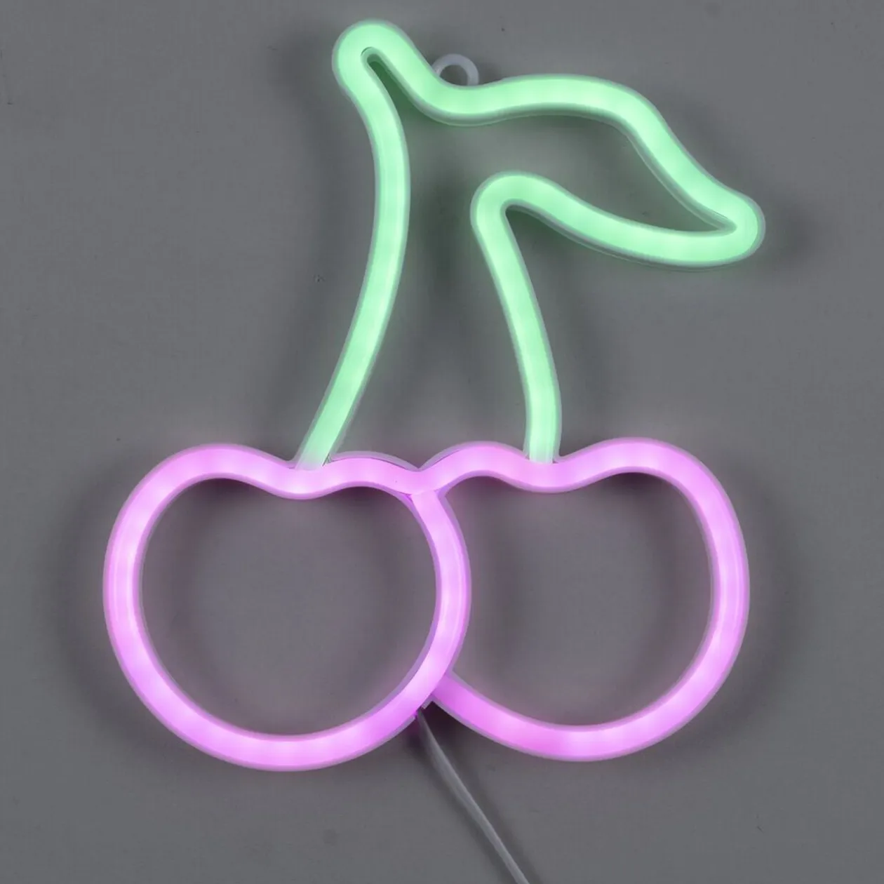 Décoration murale lumineuse néon forme cerise rose et vert 20x22cm