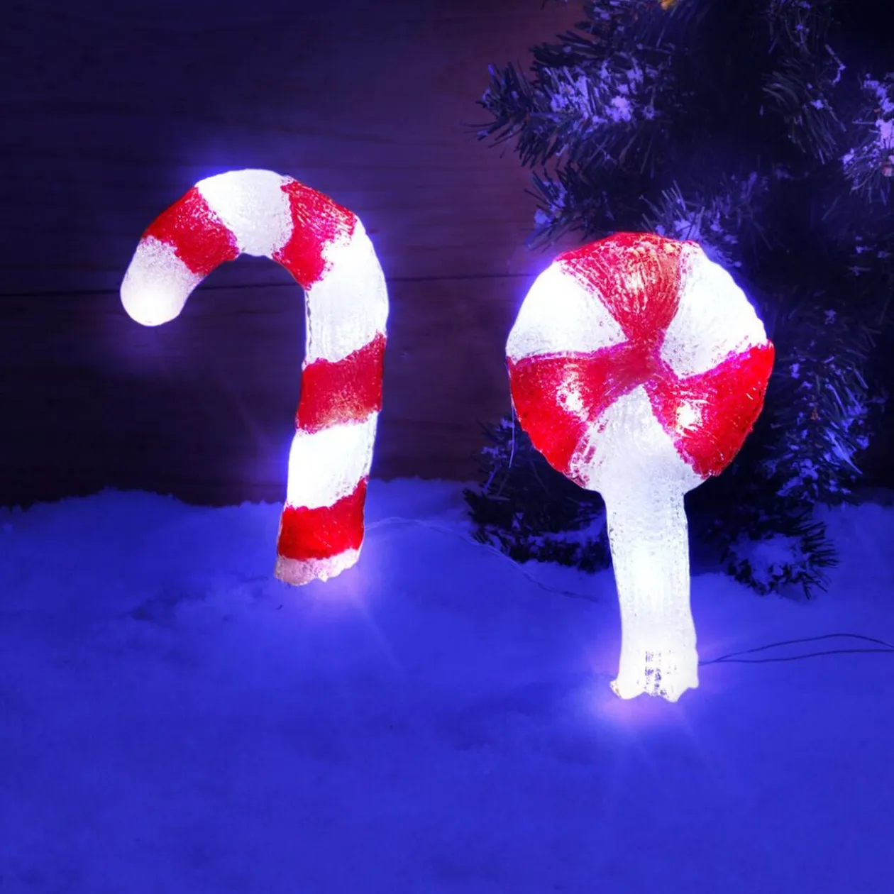 Décoration Noël sucette à planter LED H27cm