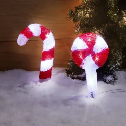 Décoration Noël sucre d'orge à planter LED H27cm