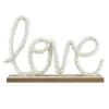 Décoration à poser bois mot en laine bouclée Home Love blanc 26x6xH17cm