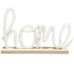 Décoration à poser bois mot en laine bouclée Home Love blanc 26x6xH17cm