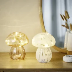 Décoration à poser champignon à LED en verre marron Ø13xH15cm