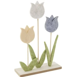 Décoration à poser fleur tulipe feutrine et bois 17,5xH26cm
