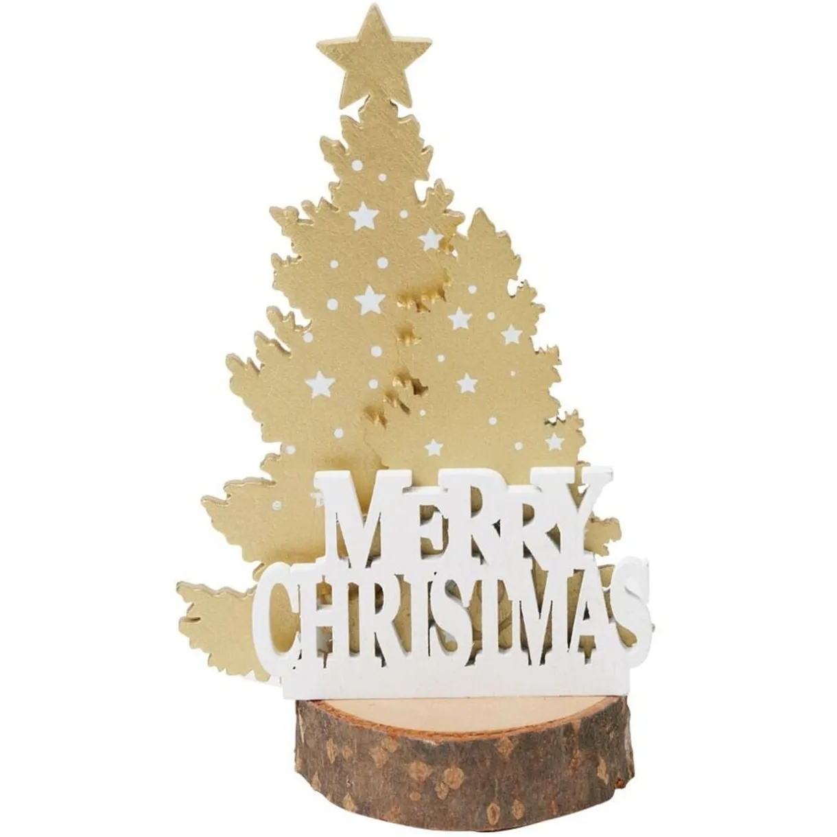 Décoration sapin de Noël sur rondin de bois Merry Christmas Ø6,2xH7,4cm < Gifi Online