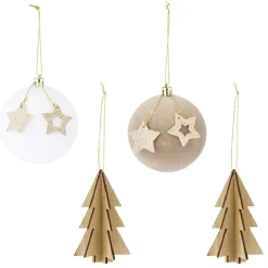 Décoration à suspendre boule et sapin en bois x4