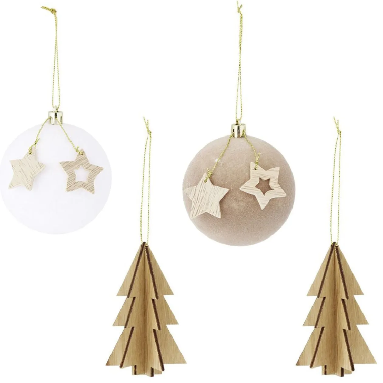 Décoration à suspendre boule et sapin en bois x4