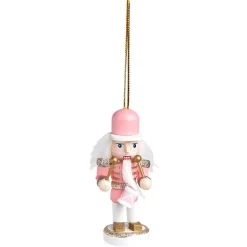 Décoration à suspendre Casse-noisette en bois rose et blanc H10cm