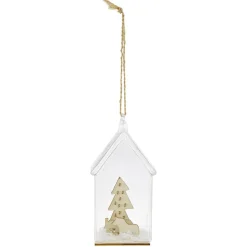 Décoration à suspendre maison en verre avec sapin en bois H12cm