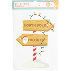 Décor fenêtre Noël électrostatique panneau direction Pôle Nord Ho Ho Ho