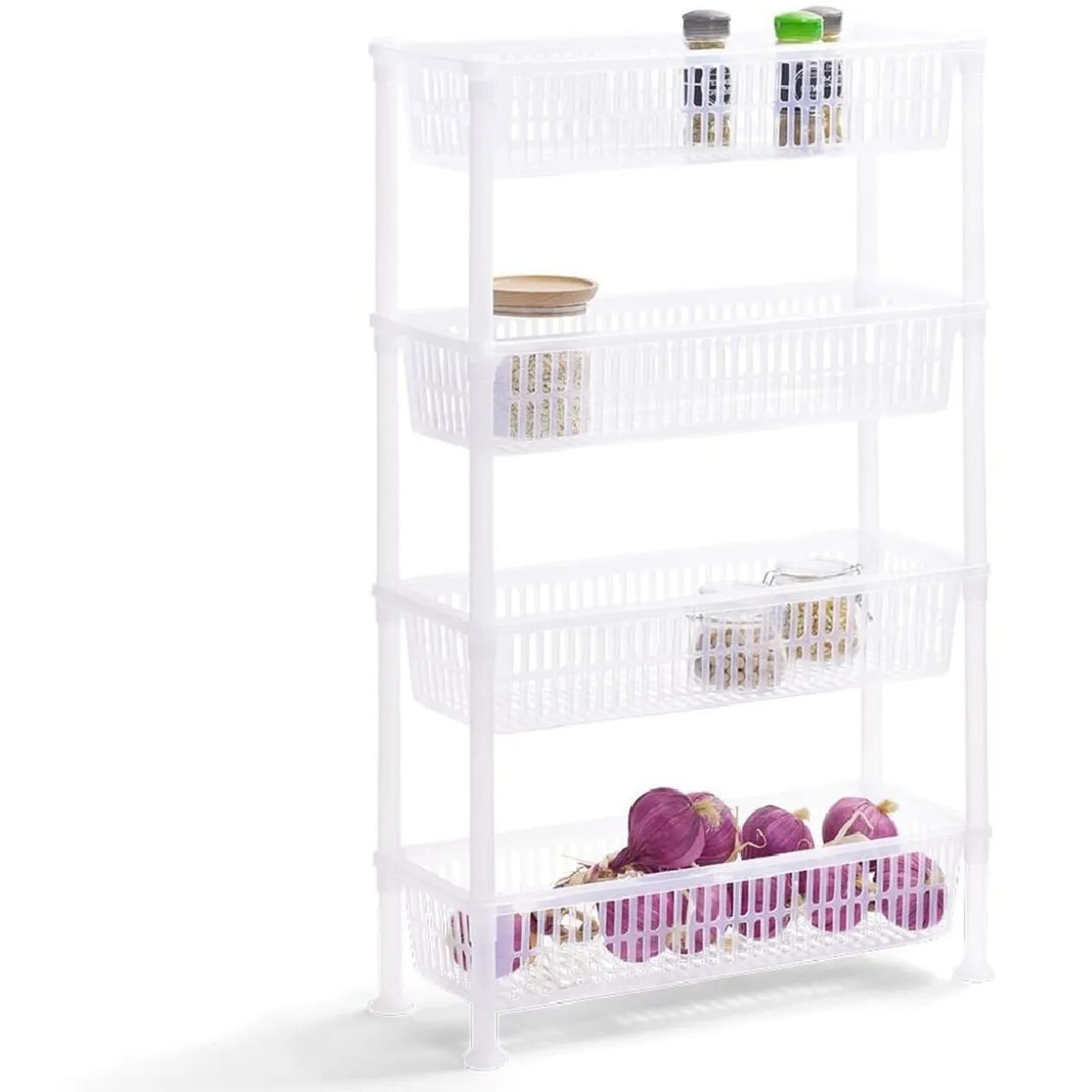 Desserte 4 niveaux plastique transparent 50x19,5xH82cm