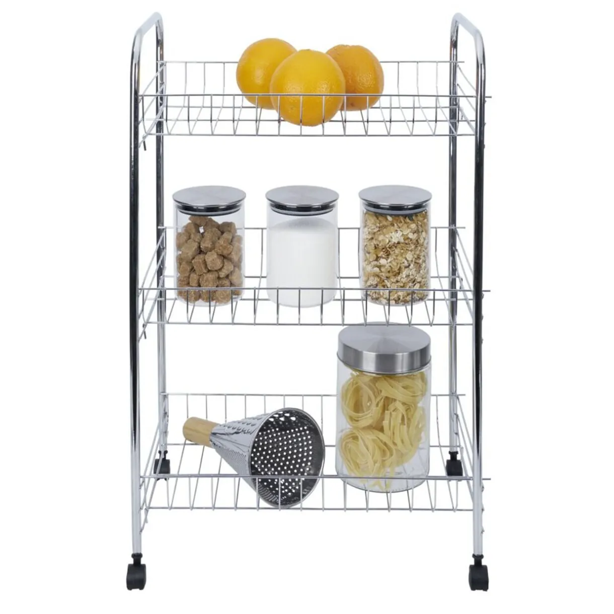 Desserte à roulettes 3 niveaux métal gris 41x26,5xH61,5cm < Gifi New