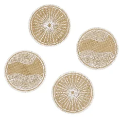 Dessous de verre jute naturel et blanc Ø8,5cm x4 < Gifi