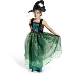 Déguisement enfant Halloween sorcière robe chapeau noir vert 7/10ans