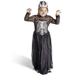 Déguisement enfant Halloween reine squelette noir et blanc 7/10ans