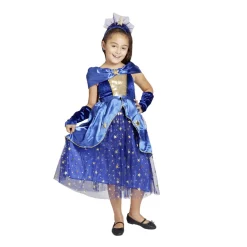 Déguisement fille 7/10 ans robe de magicienne bleue serre tête et gants