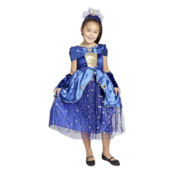 Déguisement fille 7/10 ans robe de magicienne bleue serre tête et gants