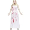 Déguisement Halloween adulte robe de mariée ensanglantée blanc et rouge