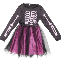 Déguisement Halloween enfant fille robe squelette polyester rose et noir 4/6ans