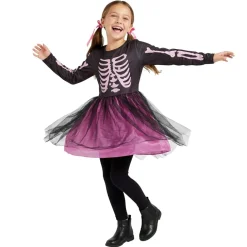 Déguisement Halloween enfant fille robe squelette polyester rose et noir 7/10ans < Gifi Best