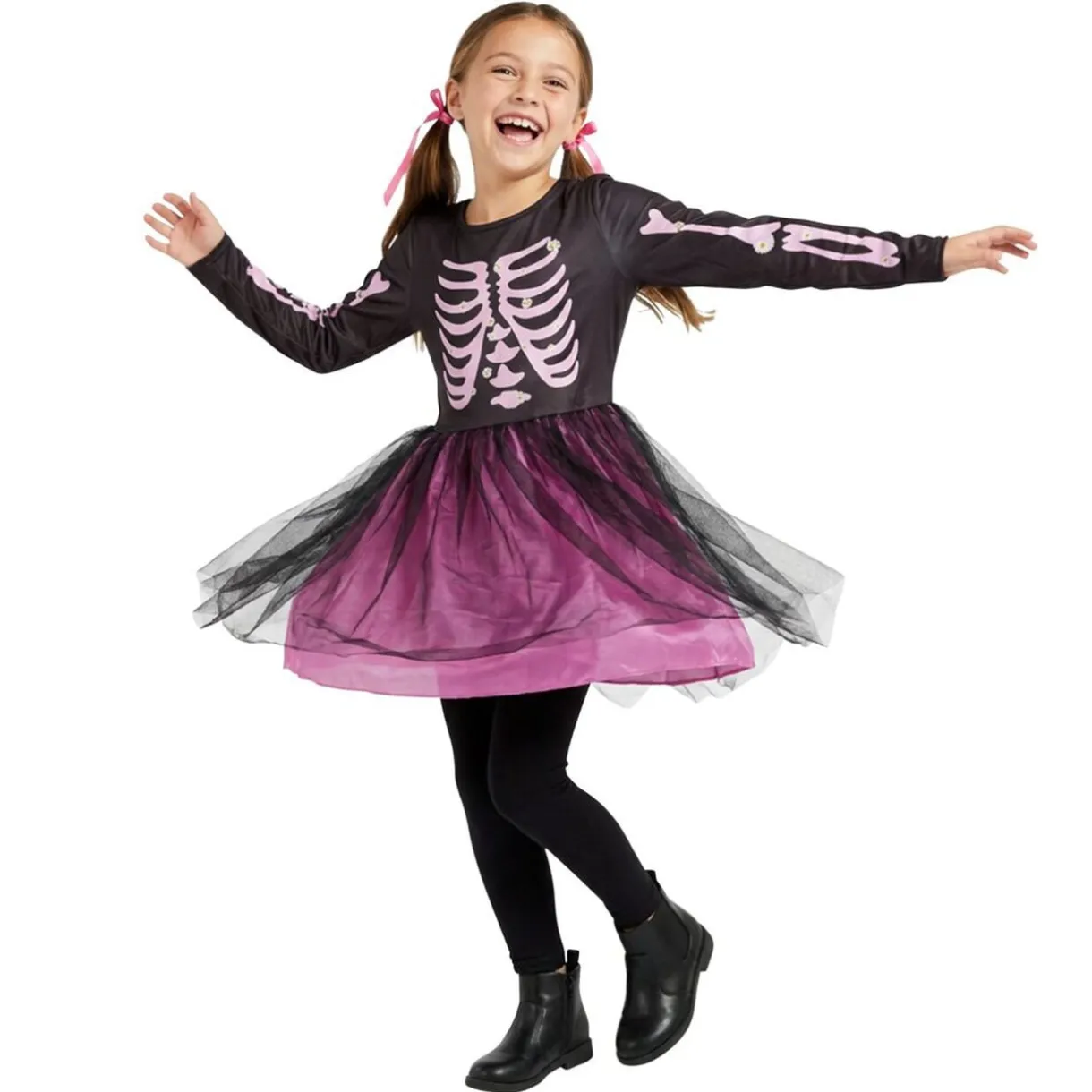 Déguisement Halloween enfant fille robe squelette polyester rose et noir 7/10ans < Gifi Best