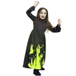 Déguisement Halloween enfant phosphorescent sorcière robe 7/10ans