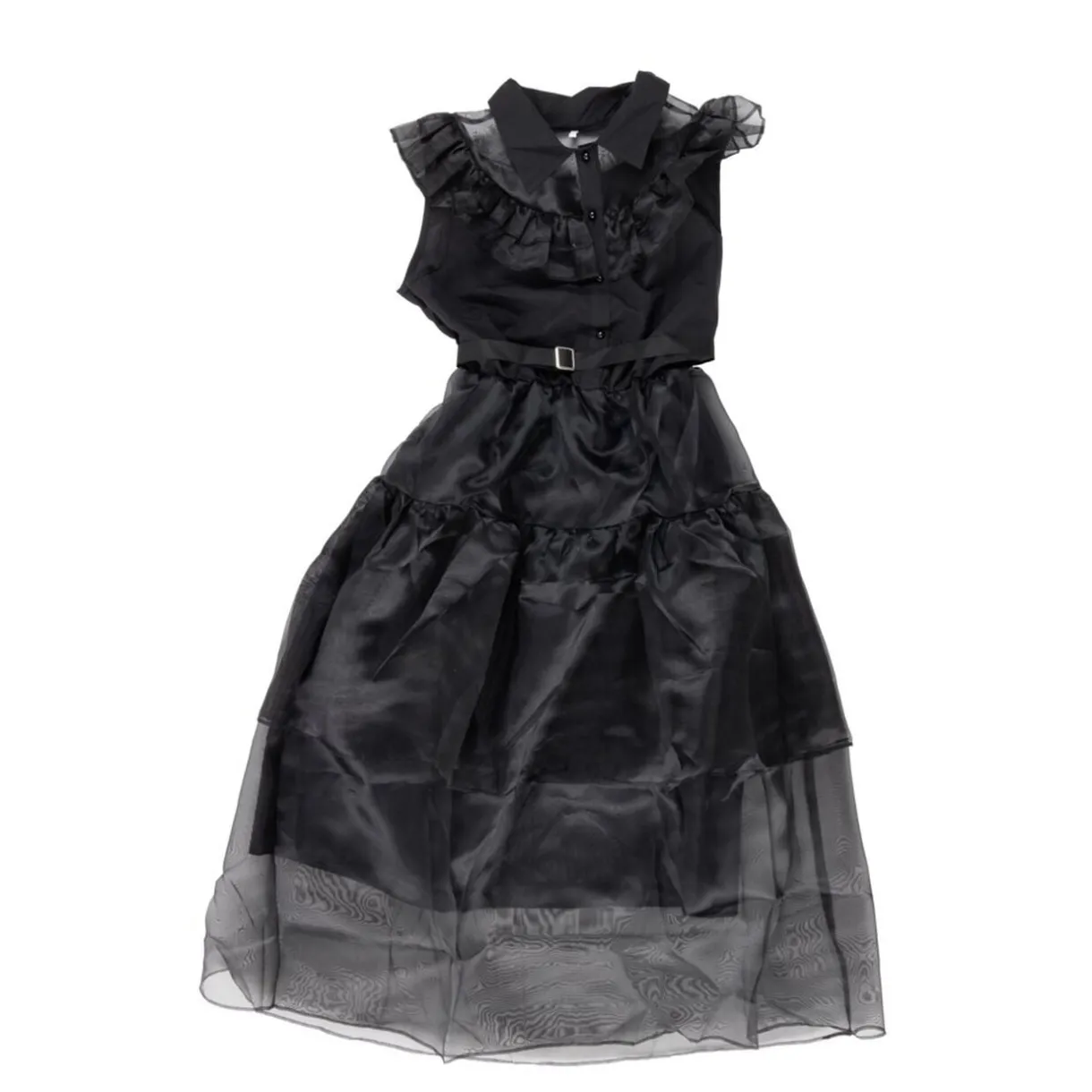 Déguisement Halloween femme Mercredi robe gothique noire et ceinture taille L < Gifi Online