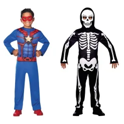 Déguisement Halloween réversible enfant squelette/super héros 7/10 ans