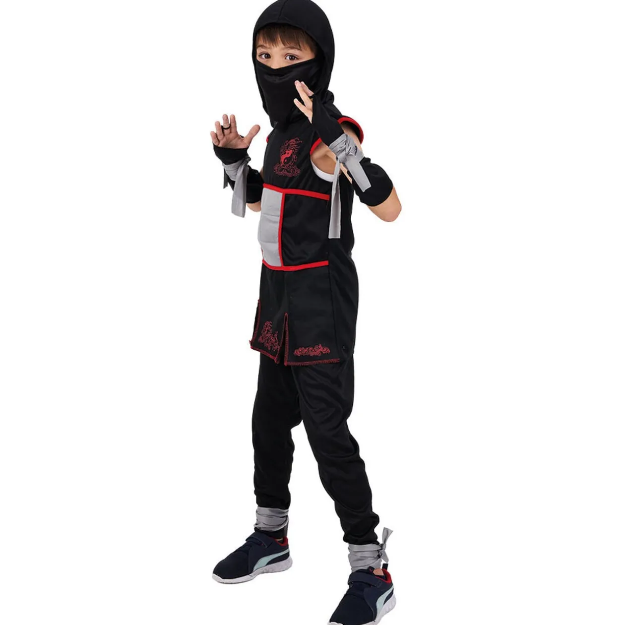 Déguisement Ninja noir et rouge 7/10 ans