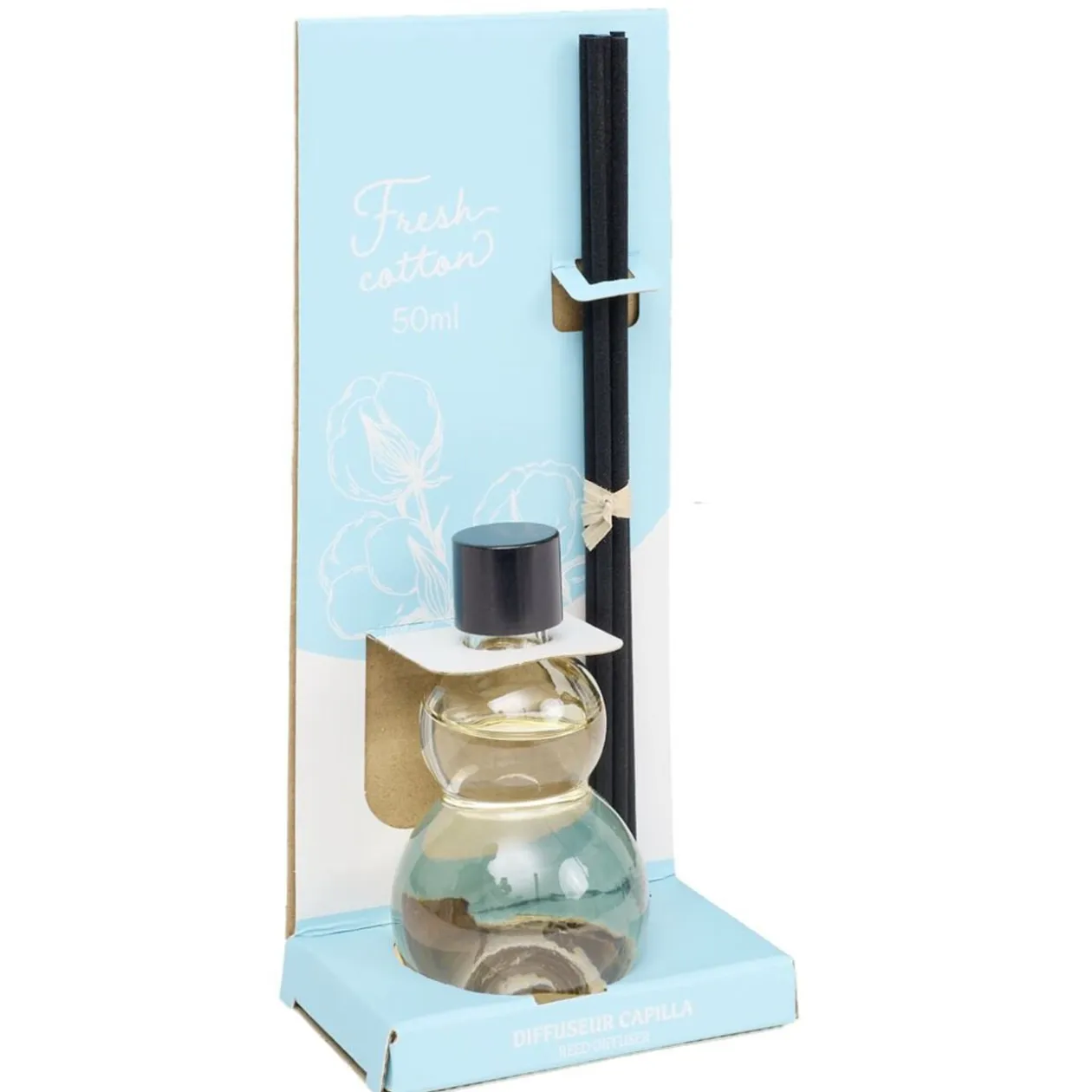 Diffuseur à bâtonnets 50ml Capilla en verre noir Ø5xH8,5cm (4 modèles)