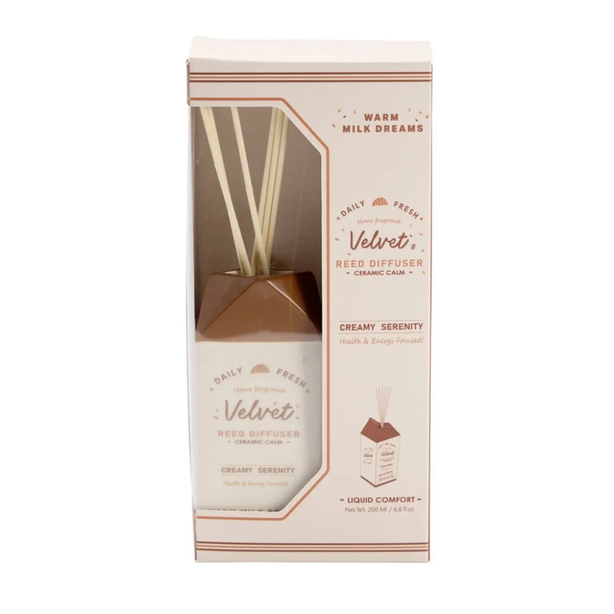 Diffuseur à bâtonnets 100ml céramique forme brique de lait 6,5x6,5xH16cm