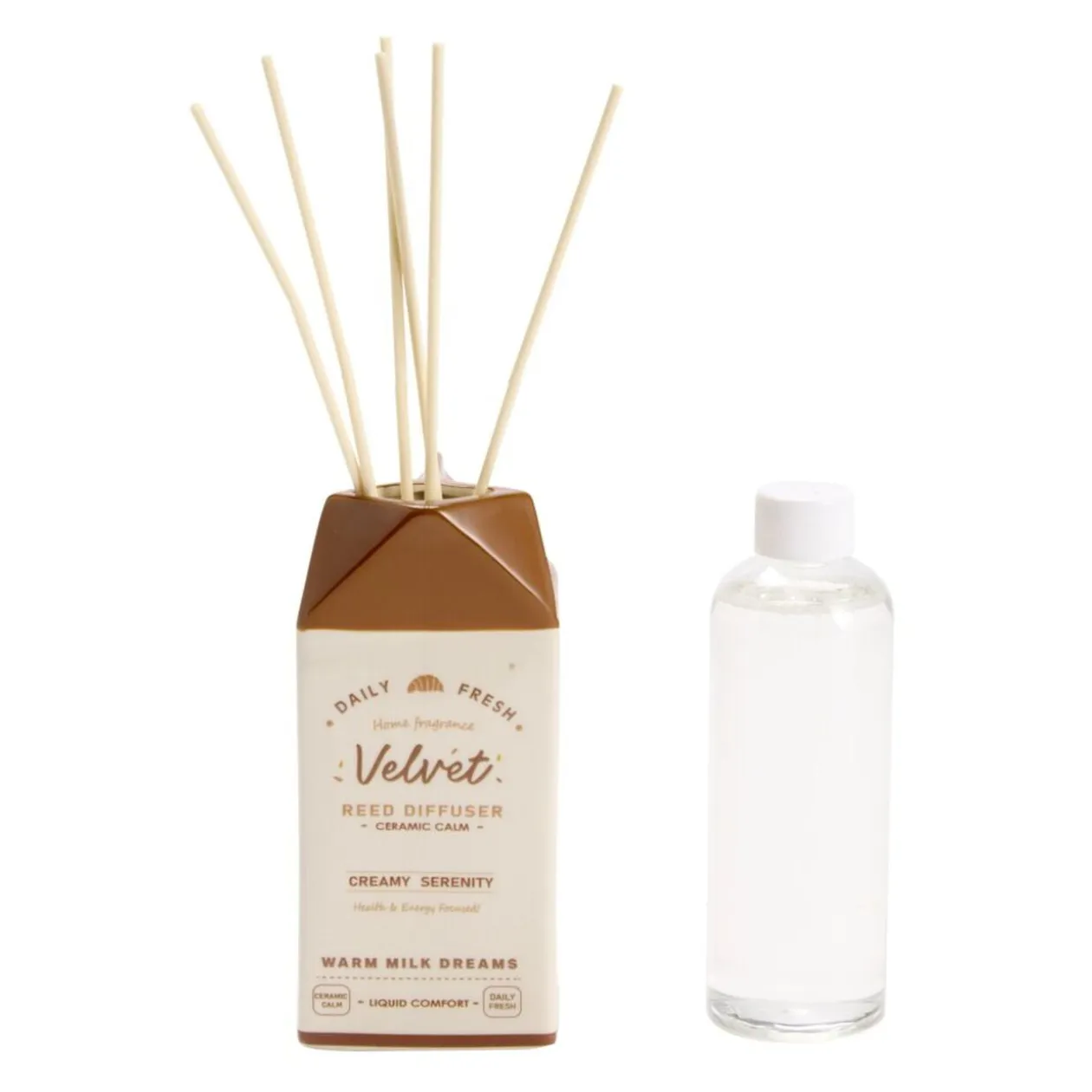Diffuseur à bâtonnets 100ml céramique forme brique de lait 6,5x6,5xH16cm