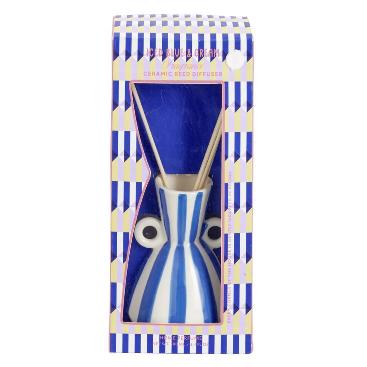 Diffuseur de parfum à bâtonnets 100ml céramique rayures Ø9,5×H15,5cm (2 modèles)