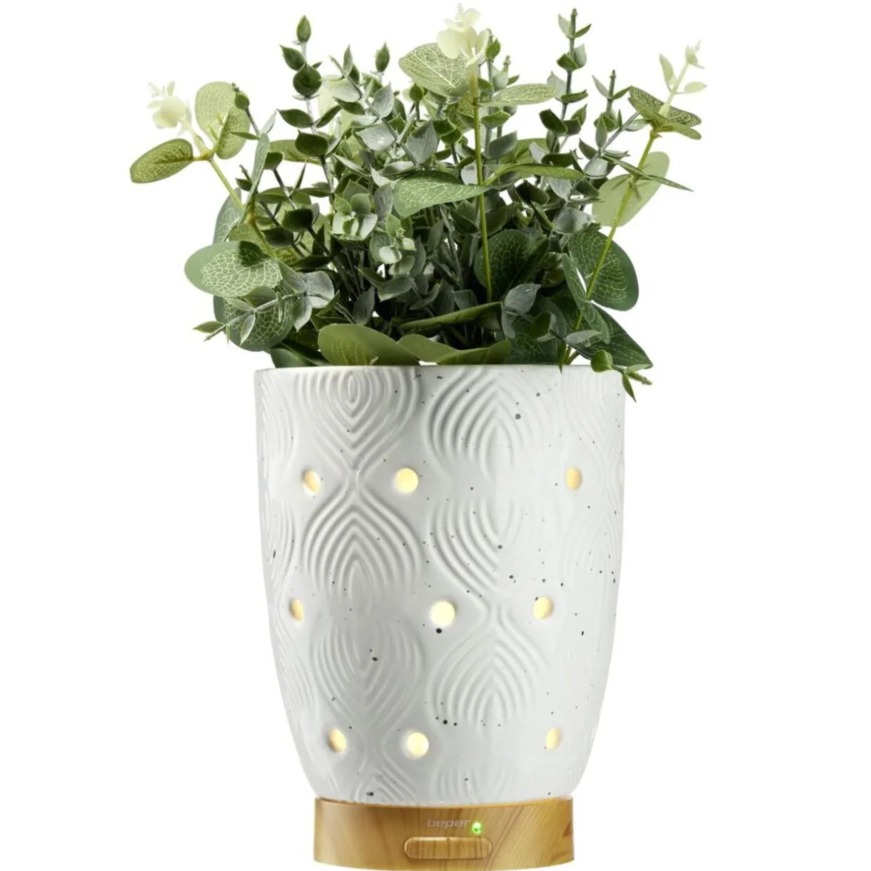 Diffuseur huiles essentielles Mességué Yarra blanc support plante 5V Ø11,5xH22cm < Gifi New