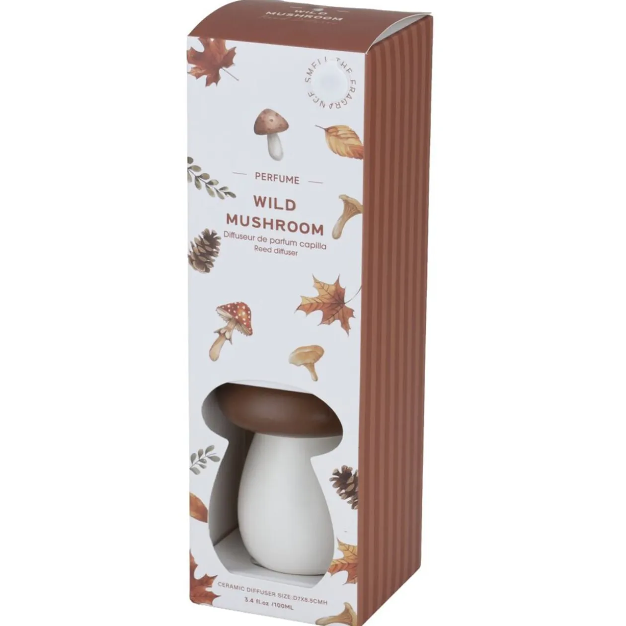 Diffuseur 100ml céramique forme champignon blanc et marron Ø8xH8,5cm