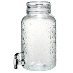 Distributeur à boisson 4L en verre motif fleur en relief transparent Ø16xH29cm