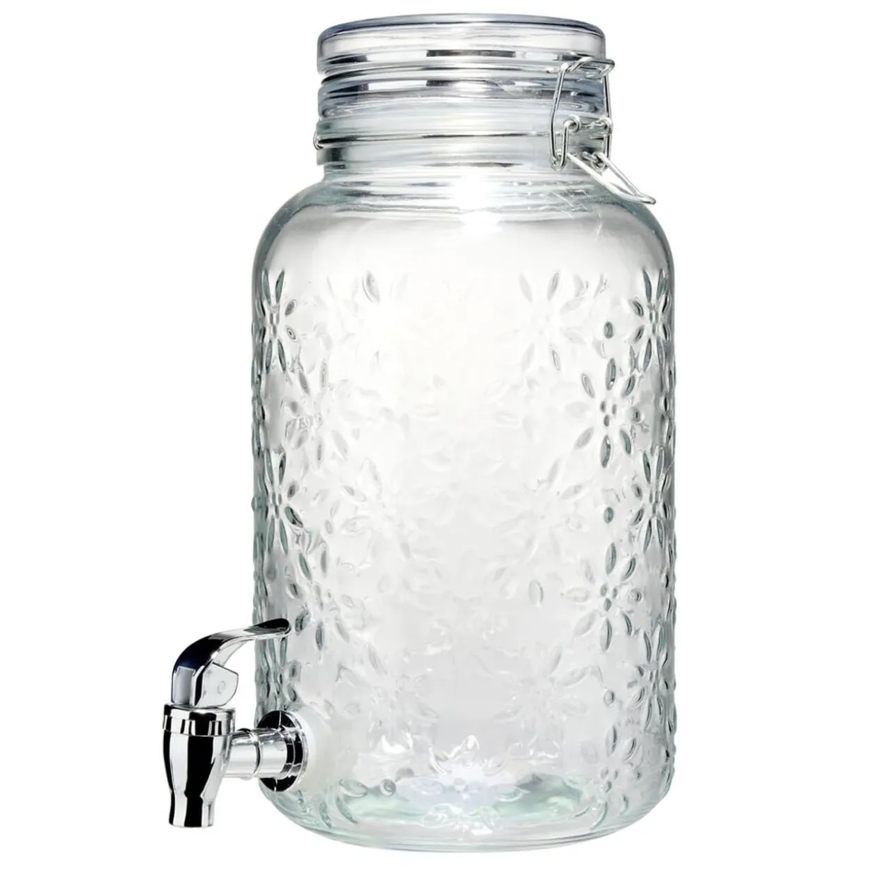 Distributeur à boisson 4L en verre motif fleur en relief transparent Ø16xH29cm
