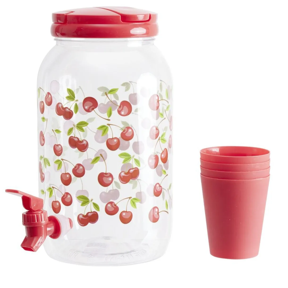 Distributeur boisson 3,8L plastique motif fruit avec 4 verres 480ml (2 modèles) < Gifi Clearance