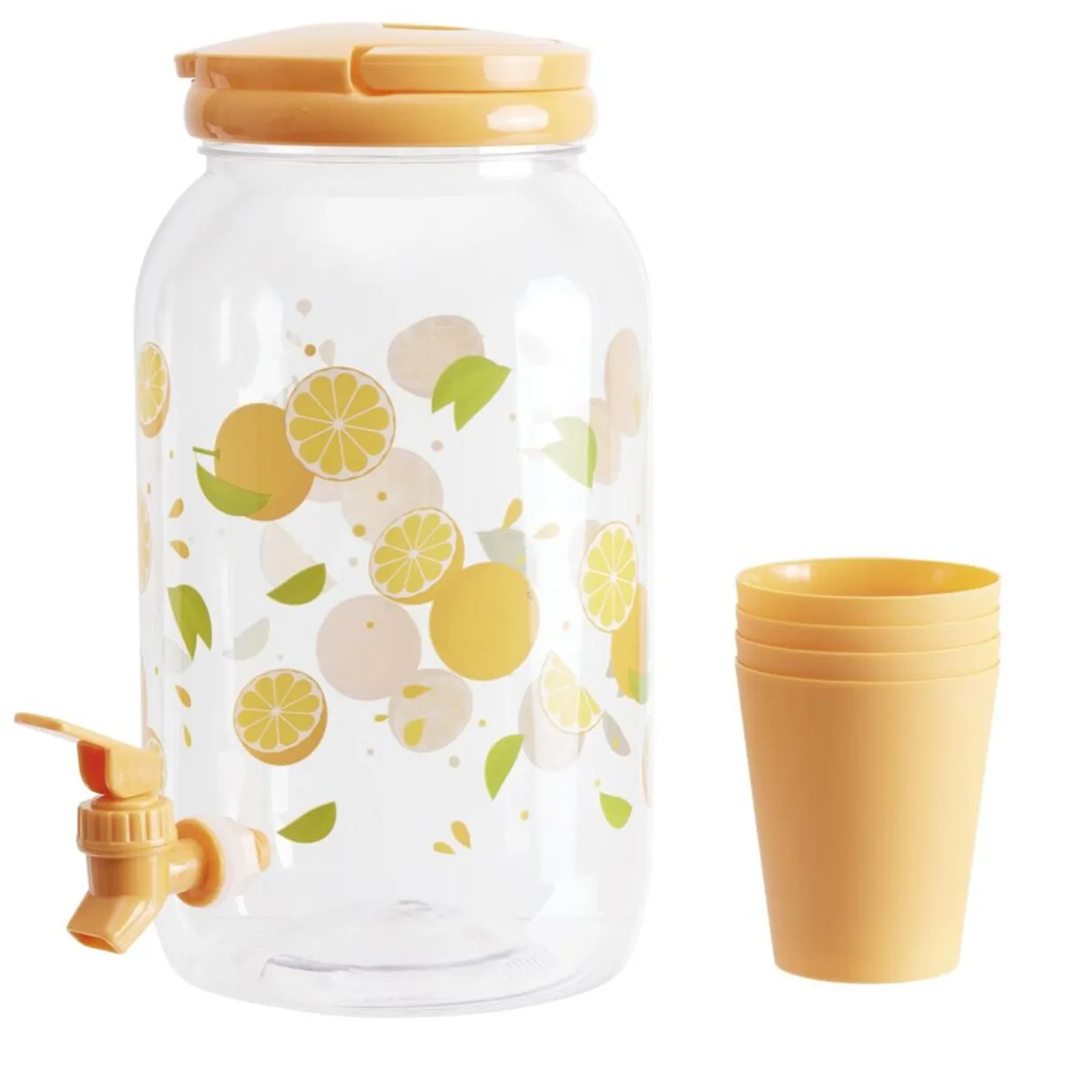 Distributeur boisson 3,8L plastique motif fruit avec 4 verres 480ml (2 modèles) < Gifi Clearance