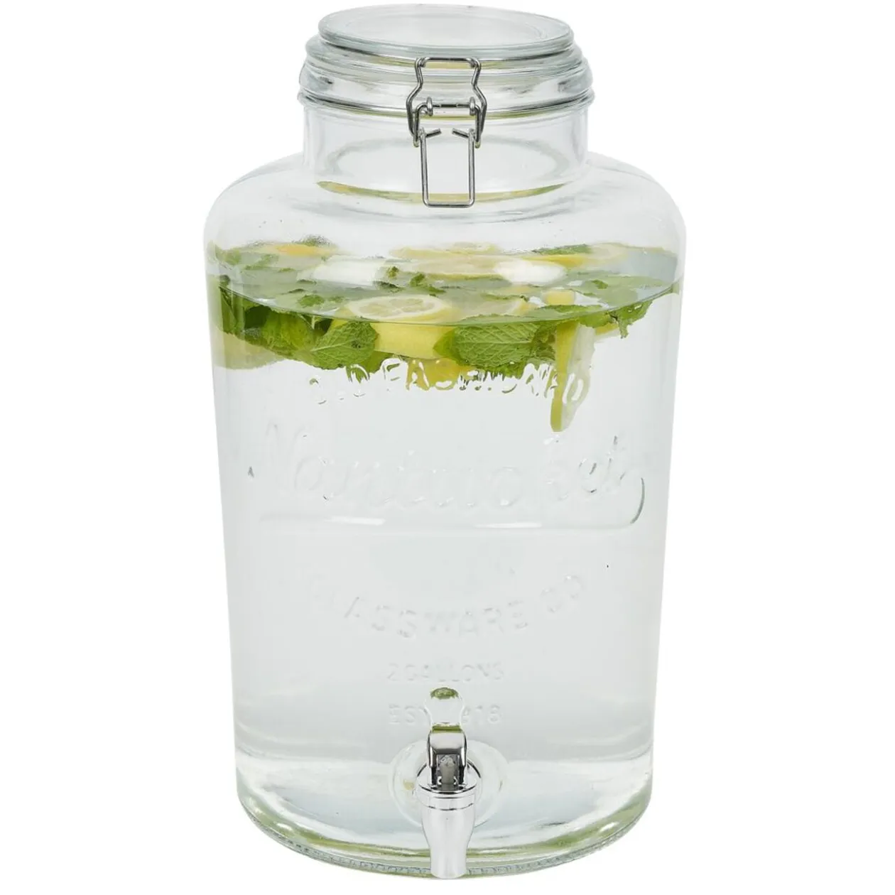 Distributeur de boisson en verre transparent avec robinet 8L - H36,5cm