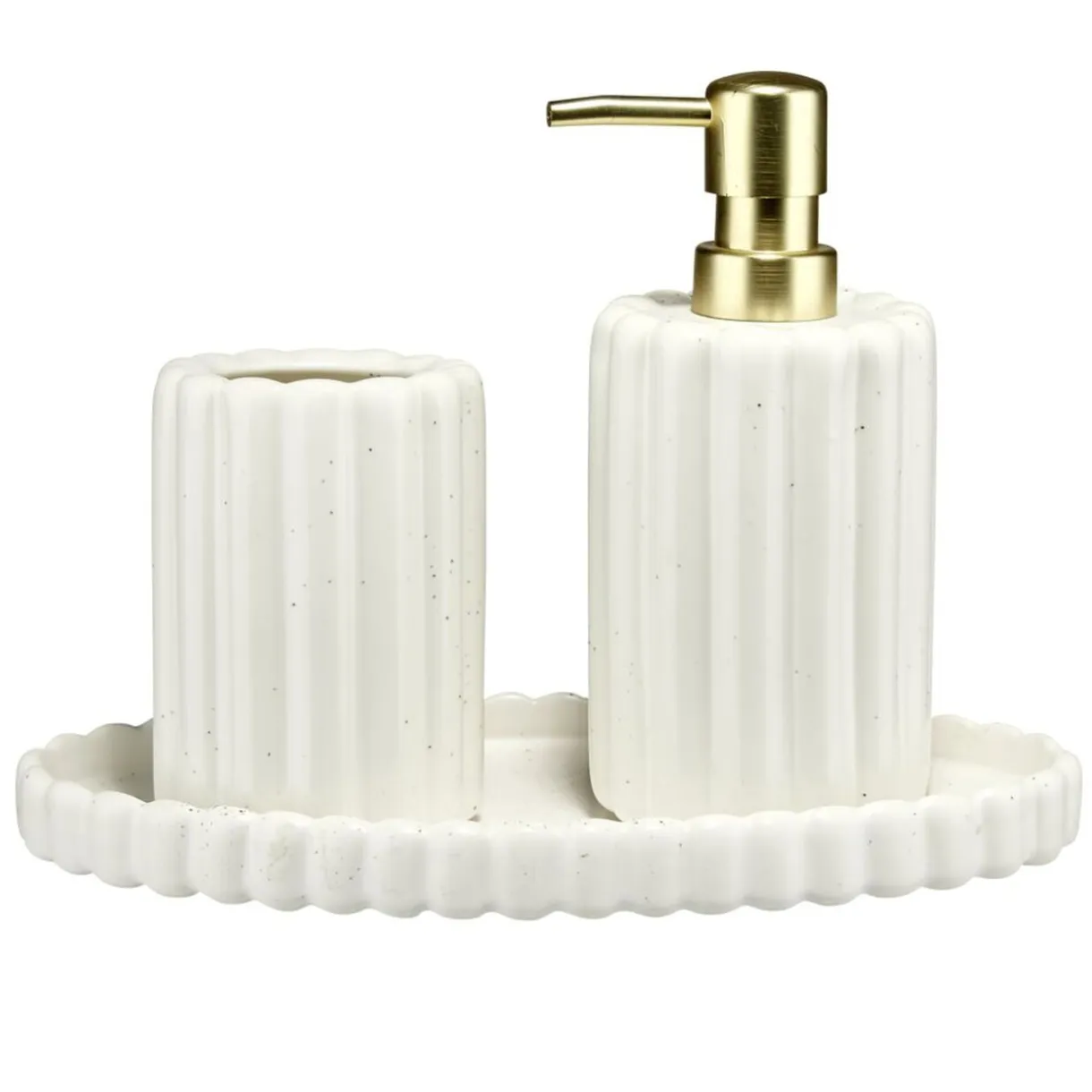 Distributeur à savon façon cannelé grès blanc Ø8xH17,5cm < Gifi Hot