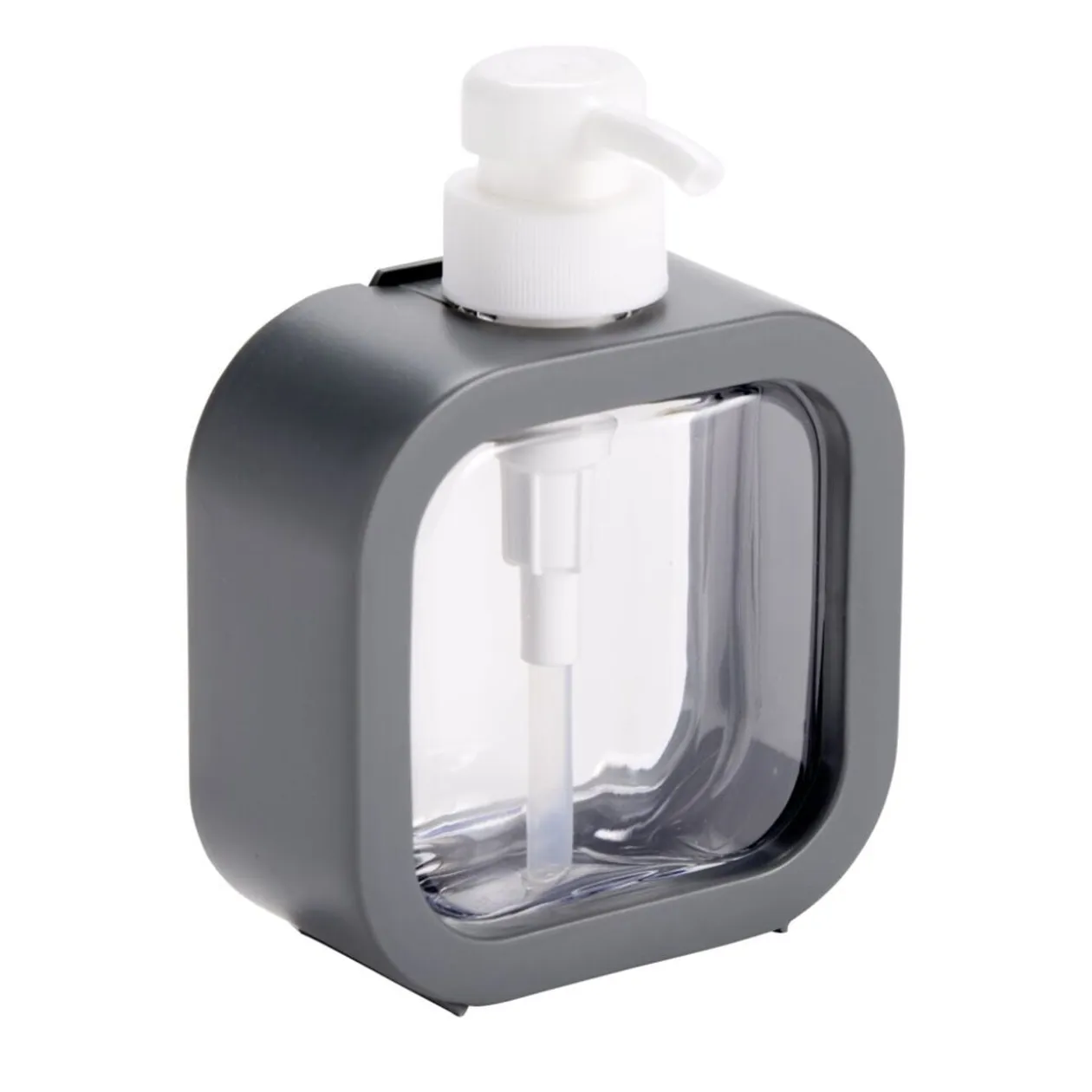 Distributeur à savon plastique centre transparent contour uni 11x5xH15cm (2 modèles)