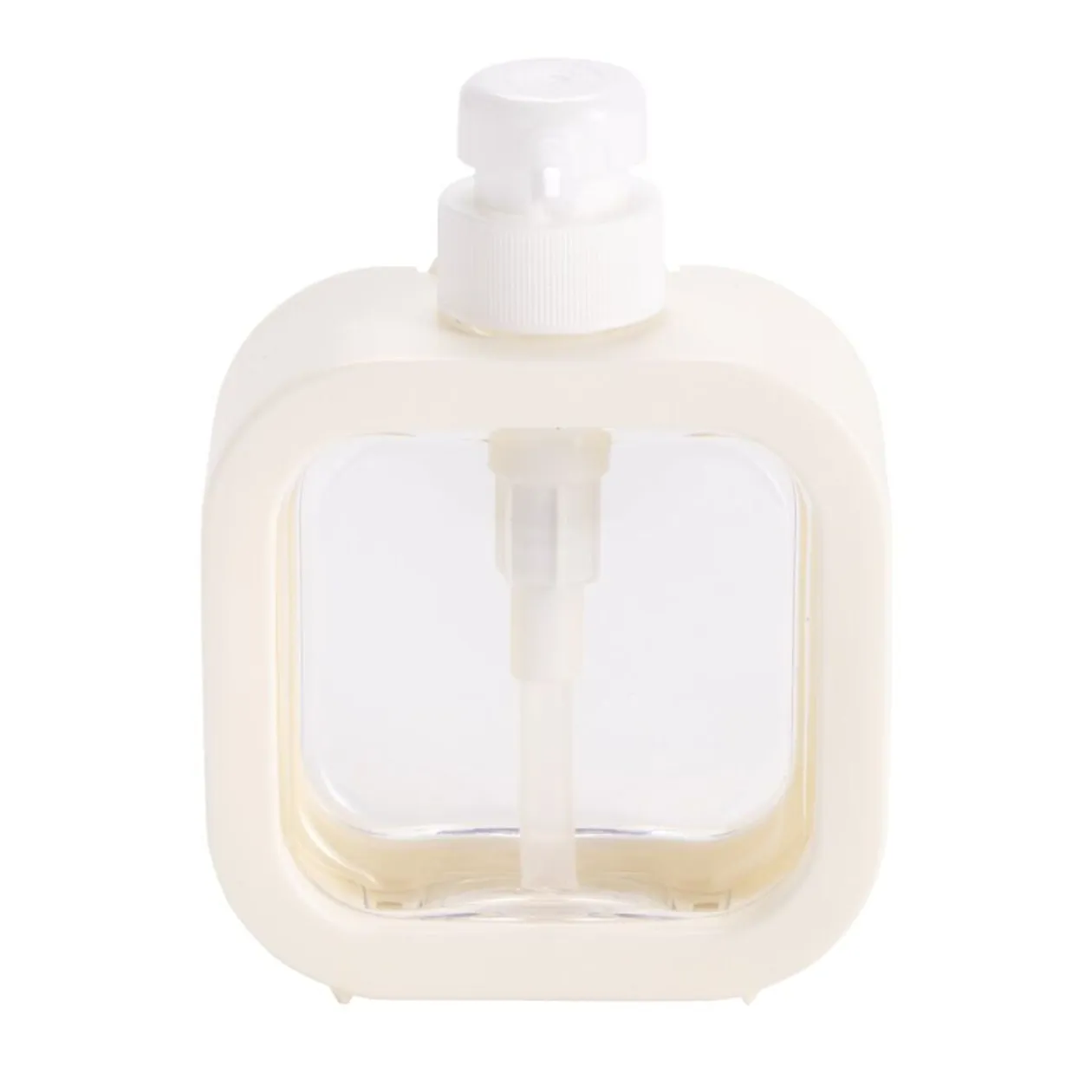 Distributeur à savon plastique centre transparent contour uni 11x5xH15cm (2 modèles)