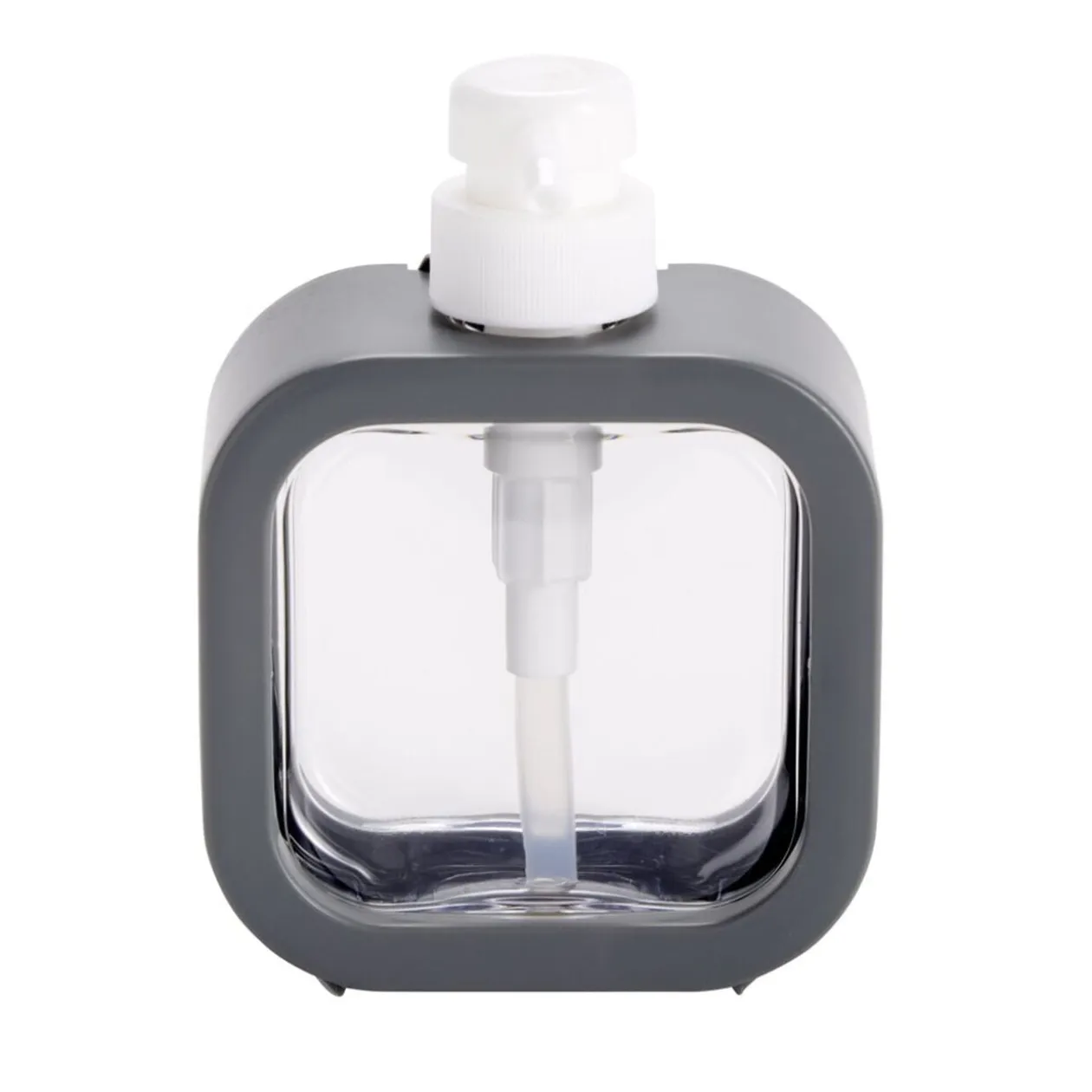 Distributeur à savon plastique centre transparent contour uni 11x5xH15cm (2 modèles)