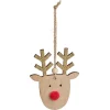 Déocration Noël à suspendre tête plate renne en bois H10cm