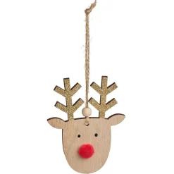 Déocration Noël à suspendre tête plate renne en bois H10cm