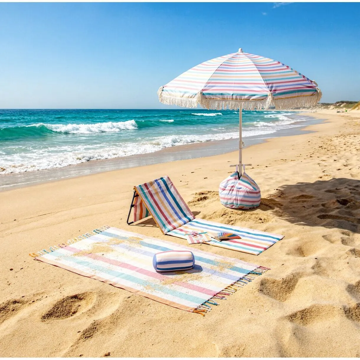 Dossier de plage pliable métal et tissu bayadère rayures multicolores 51xL150cm < Gifi Online